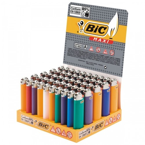 BIC Feuerzeug Maxi farbig sortiert Display mit 50 Stück