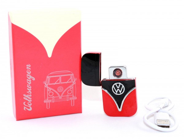 VW Volkswagen USB Feuerzeug Zigarettenanzünder mit USB Aufladekabel und Geschenkbox schwarz/rot