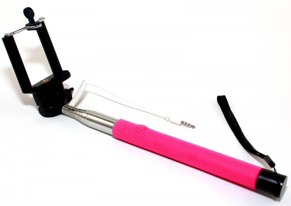 Selfie Stick Stab Stange Batterielos mit Kabel ausziehbar von 31cm auf 110cm für iPhone, Samsung, Android Smartphones und Gopro Rosa