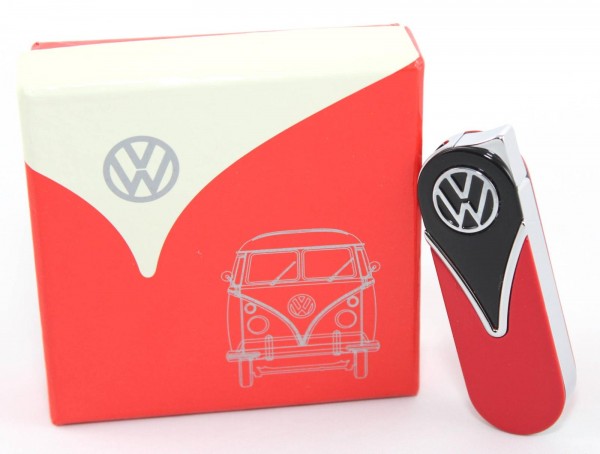VW Volkswagen Metallfeuerzeug Gas Feuerzeug "Round Edges" mit Geschenkbox nachfüllbar Schwarz/Rot
