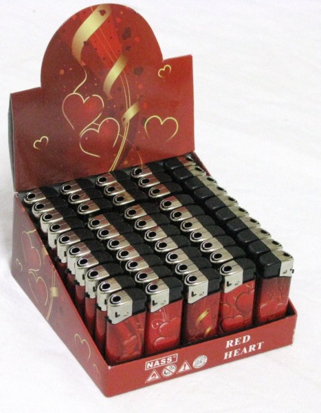 50x Mini-Feuerzeug &quot;Red Heart&quot; (HxBxT: 5,3cm x 2cm x 1cm)