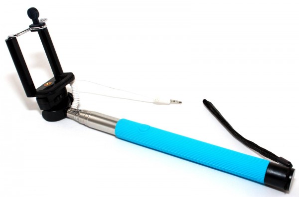 Selfie Stick Stab Stange Batterielos mit Kabel ausziehbar von 31cm auf 110cm für iPhone, Samsung, Android Smartphones und Gopro Blau