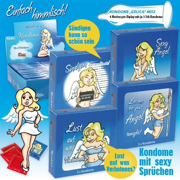 1x Packung (je 3stk.) Kondome Engel "Sündigen kann so schön sein!"