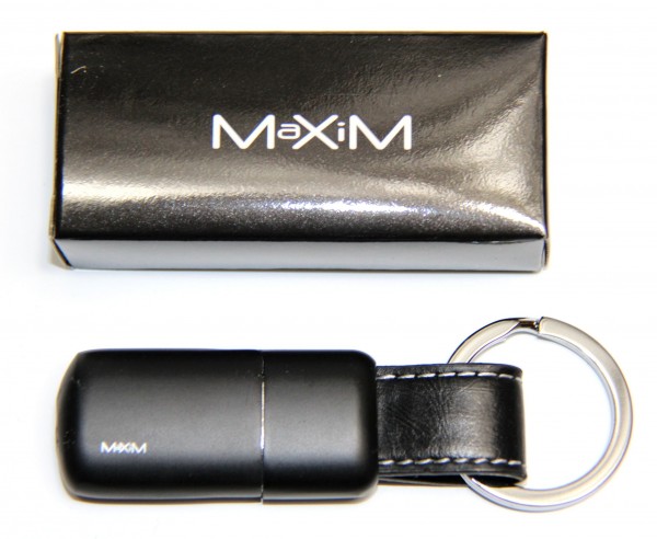 Gas Feuerzeug "Keychain" mit Schlüsselanhänger schwarz weiße Naht