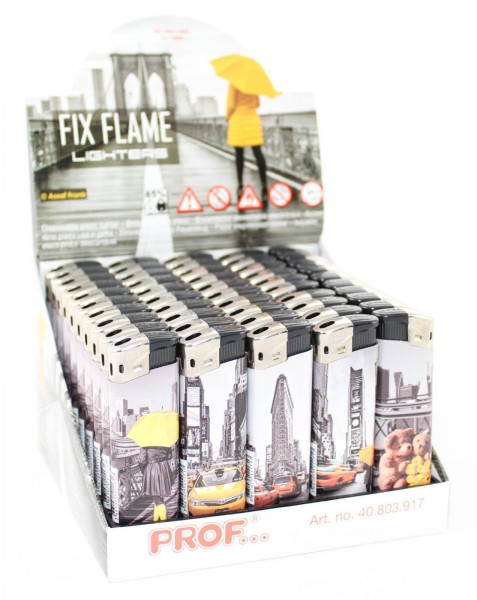 Display 50stk. Einwegfeuerzeug Feuerzeug "Black & Yellow/Orange" mit fester Flammengröße für konstante Qualität
