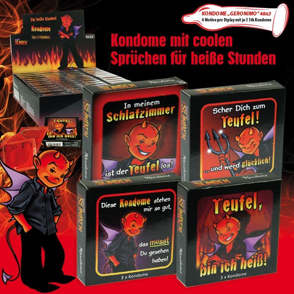 1x Packung (je 3stk.) Kondome Teufel "In meinem Schlafzimmer ist der Teufel los!"