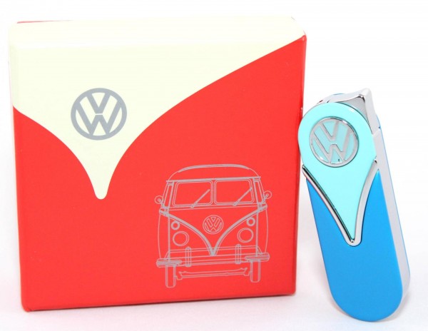 VW Volkswagen Metallfeuerzeug Gas Feuerzeug "Round Edges" mit Geschenkbox nachfüllbar Blau/Dunkelblau