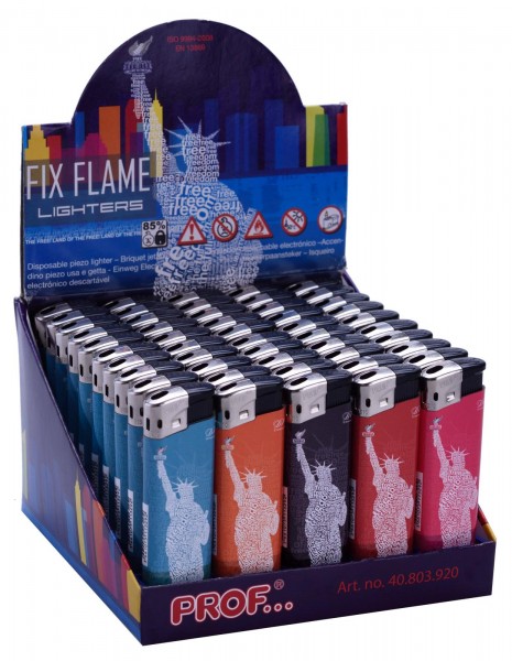 Display 50stk. Einwegfeuerzeug Feuerzeug "Freiheitsstatue" mit fester Flammengröße für konstante Qualität