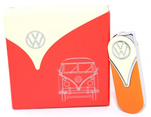 VW Volkswagen Metallfeuerzeug Gas Feuerzeug "Round Edges" mit Geschenkbox nachfüllbar Gelb/Orange