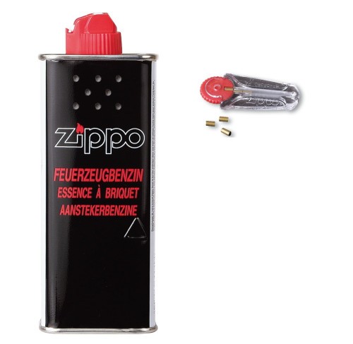 4 x Original Zippo Benzin + 4 x Flints im Spender