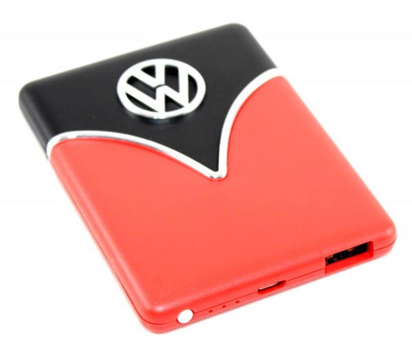 VW Volkswagen Externer Lithium-Polymer Akku Powerbank 3000mAh mit USB-Aufladekabel und Ladestandsanzeige Schwarz/Rot