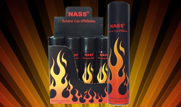 2 Gasflaschen für Feuerzeuge von NASS 300ml, 23,5cm x Ø 5cm