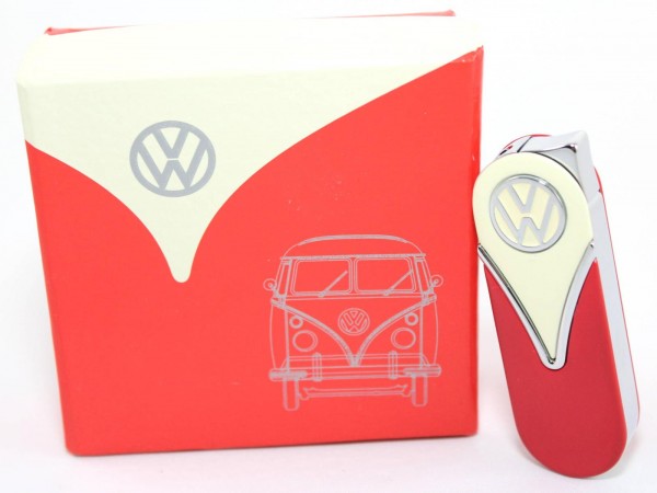 VW Volkswagen Metallfeuerzeug Gas Feuerzeug "Round Edges" mit Geschenkbox nachfüllbar Gelb/Rot