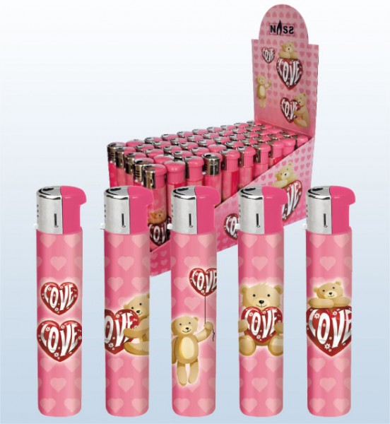 50stk. (=1 Display) Feuerzeuge "Zylinder Bär Pink Love"